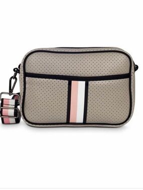 HAUTE SHORE Beige Crossbody with Pink and White Stripe
